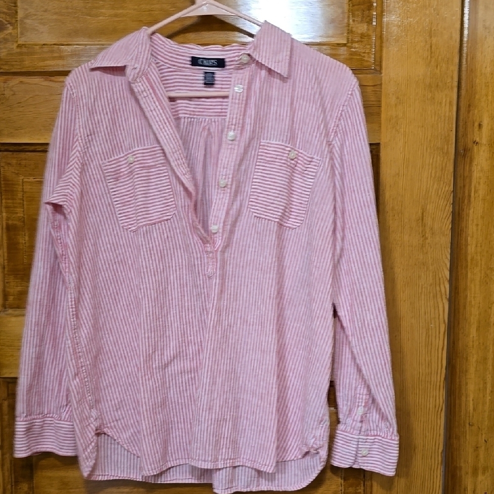 Chaps Classic Coral and White Long Sleeve Blouse L